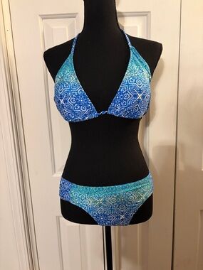 La Blanca Blue Ombre Oceanic Print Halter Bikini